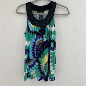 Attention Top Womens XS Colorful Print Embellished Halter Tank Blouse Festival